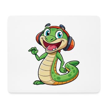 Schlange Lustige Zeichentrickfigur Kopfhörer Musik - Mousepad (Querformat) - Weiß - Vorne
