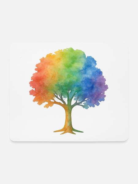 Rainbow Tree – Bunter Aquarell-Baum voller Leben u - Mousepad (Querformat) - Weiß