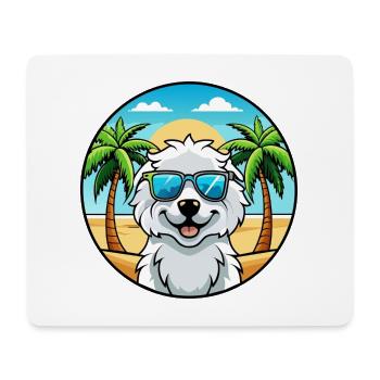 Kuvasz Hungarian Dog Breed Cartoon Sunglass Beach - Mouse Pad (horizontal) - white - Front