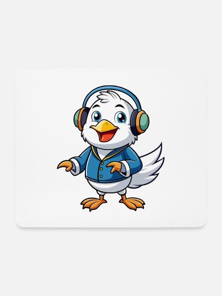 Möwe Lustige Zeichentrickfigur Kopfhörer Musik - Mousepad (Querformat) - Weiß