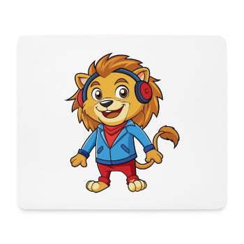 Lion Funny Cartoon Character Musique de casque - Tapis de souris (format paysage) - blanc - Devant