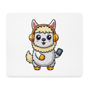 Alpaka Lustige Zeichentrickfigur Kopfhörer Musik - Mousepad (Querformat) - Weiß - Vorne