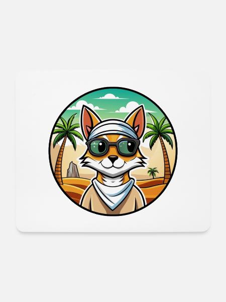 Arabische Mau-Katzenrasse Cartoon-Sonnenbrille Strand - Mousepad (Querformat) - Weiß