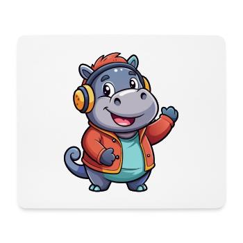 Hippo Funny Cartoon Character Musique de casque - Tapis de souris (format paysage) - blanc - Devant