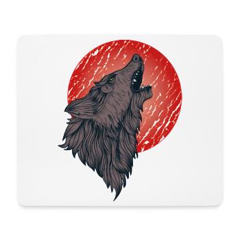 Loup hurlant, pleine lune - Tapis de souris (format paysage) - blanc - Devant