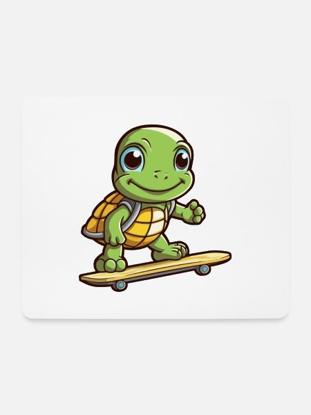 Lustige Schildkröte Kawaii Cartoon Haustier spielt Skateboard - Mousepad (Querformat) - Weiß