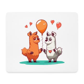 Lamas Kawaii Cartoon Haustier spielt mit Luftballons - Mousepad (Querformat) - Weiß - Vorne