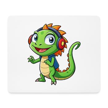 Eidechse Lustige Zeichentrickfigur Kopfhörer Musik - Mousepad (Querformat) - Weiß - Vorne