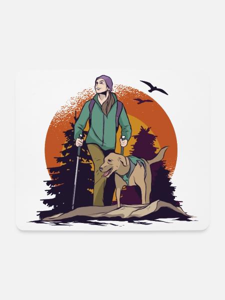 Wandern mit dem Hund - Mousepad (Querformat) - Weiß