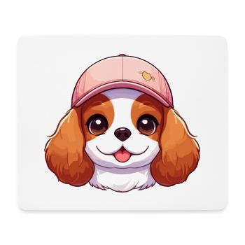 Chien Cavalier King Charles chien - casquette rose - Tapis de souris (format paysage) - blanc - Devant