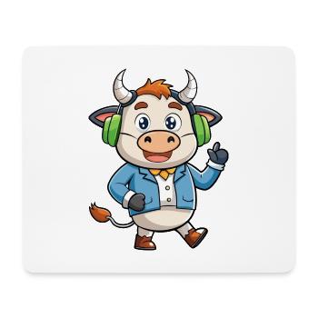 Kuh Lustige Zeichentrickfigur Kopfhörer Musik - Mousepad (Querformat) - Weiß - Vorne