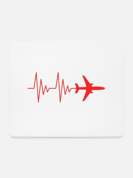 Flugzeug Pilot EKG Liebe Herzschlag Rot - Mousepad (Querformat) - Weiß