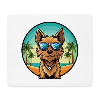 Australian Silky Terrier Chien Race Cartoon Beach - Tapis de souris (format paysage) - blanc - Devant