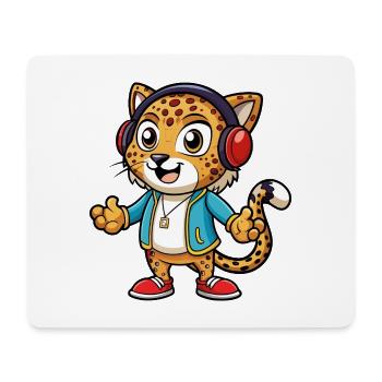 Léopard Funny Cartoon Character Musique de casque - Tapis de souris (format paysage) - blanc - Devant
