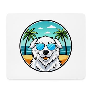Kuvasz Hungarian Dog Breed Cartoon Sunglass Beach - Mouse Pad (horizontal) - white - Front
