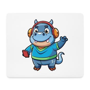 Nilpferd Lustige Zeichentrickfigur Kopfhörer Musik - Mousepad (Querformat) - Weiß - Vorne