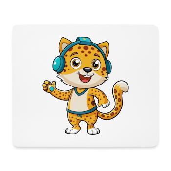 Léopard Funny Cartoon Character Musique de casque - Tapis de souris (format paysage) - blanc - Devant