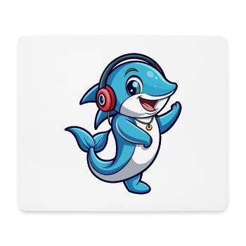Delfin Lustige Zeichentrickfigur Kopfhörer Musik - Mousepad (Querformat) - Weiß - Vorne