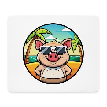Cochon Drôle Dessin Animé Plage D’été Lunettes De Soleil Autocollant - Tapis de souris (format paysage) - blanc - Devant
