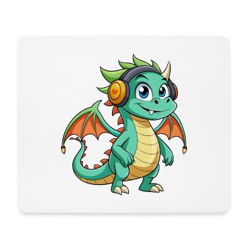 Dragon Funny Cartoon Character Musique de casque - Tapis de souris (format paysage) - blanc - Devant