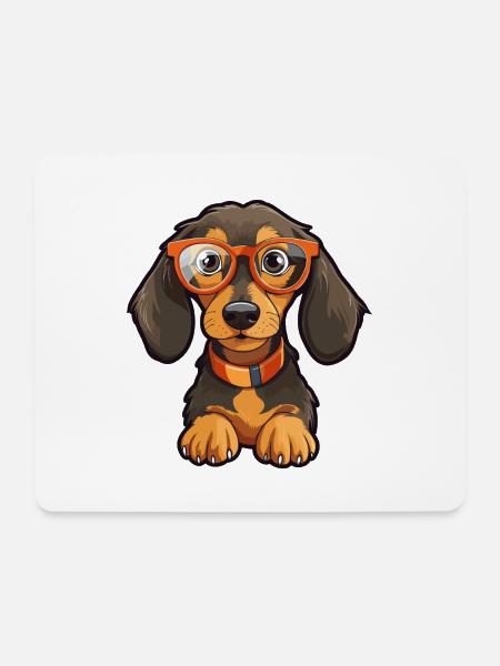 Dackel Hund Rasse Aquarell Karikatur Kawaii Glas - Mousepad (Querformat) - Weiß