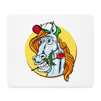 Romeo Pferd mit Rose - Lustiger Gaul verliebt - Mousepad (Querformat) - Weiß - Vorne