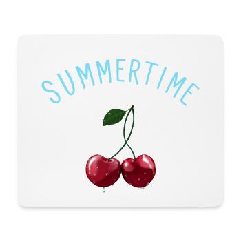 Summertime - Kirschen mit hellblauem Schriftzug - Mousepad (Querformat) - Weiß - Vorne