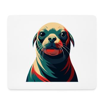 phoque dessin animé personnage animal de compagnie coloré - Tapis de souris (format paysage) - blanc - Devant