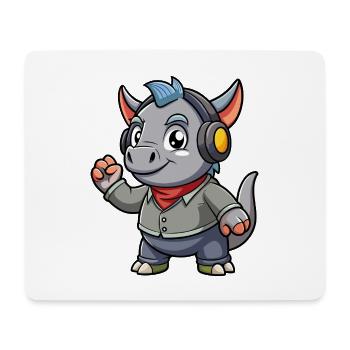 Rhino Lustige Zeichentrickfigur Kopfhörer Musik - Mousepad (Querformat) - Weiß - Vorne