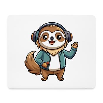 Faultier Lustige Zeichentrickfigur Kopfhörer Musik - Mousepad (Querformat) - Weiß - Vorne