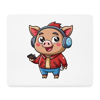 Cochon Drôle Dessin Animé Personnage Casque Musique - Tapis de souris (format paysage) - blanc - Devant