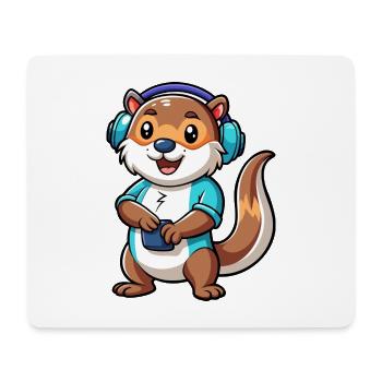 Loutre Funny Cartoon Character Musique de casque - Tapis de souris (format paysage) - blanc - Devant