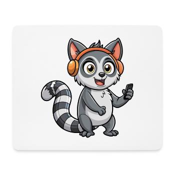 Lemur Lustige Zeichentrickfigur Kopfhörer Musik - Mousepad (Querformat) - Weiß - Vorne