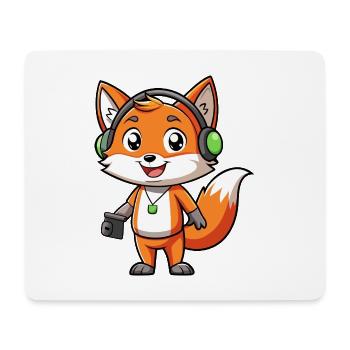 Fuchs Lustige Zeichentrickfigur Kopfhörer Musik - Mousepad (Querformat) - Weiß - Vorne