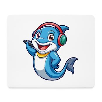 Delfin Lustige Zeichentrickfigur Kopfhörer Musik - Mousepad (Querformat) - Weiß - Vorne