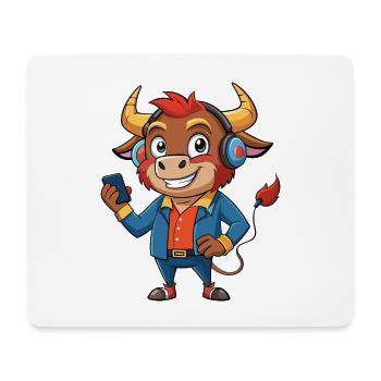Bull Funny Cartoon Character Musique de casque - Tapis de souris (format paysage) - blanc - Devant