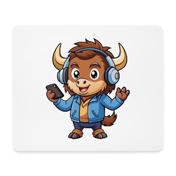 Buffalo Lustige Cartoon Figur Kopfhörer Musik - Mousepad (Querformat) - Weiß - Vorne