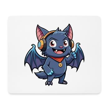 Fledermaus Lustige Zeichentrickfigur Kopfhörer Musik - Mousepad (Querformat) - Weiß - Vorne