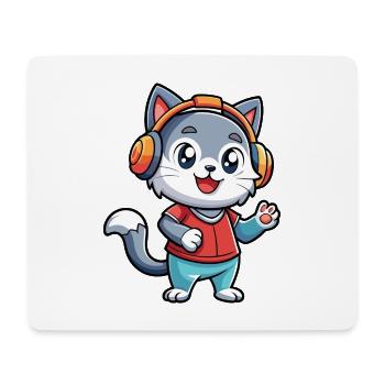Katze Lustige Cartoon Figur Kopfhörer Musik - Mousepad (Querformat) - Weiß - Vorne