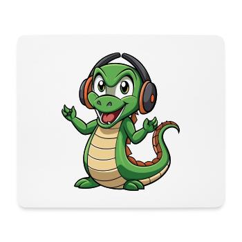 Anaconda drôle dessin animé personnage casque musique - Tapis de souris (format paysage) - blanc - Devant