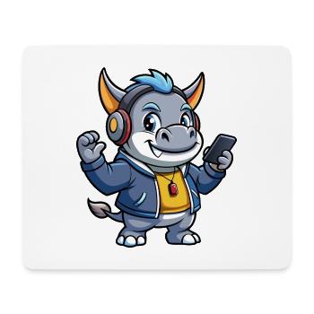 Rhino Lustige Zeichentrickfigur Kopfhörer Musik - Mousepad (Querformat) - Weiß - Vorne