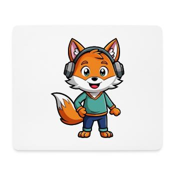 Fuchs Lustige Zeichentrickfigur Kopfhörer Musik - Mousepad (Querformat) - Weiß - Vorne