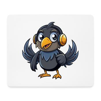 Krähe Lustige Zeichentrickfigur Kopfhörer Musik - Mousepad (Querformat) - Weiß - Vorne