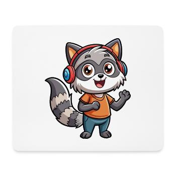 Waschbär Lustige Zeichentrickfigur Kopfhörer Musik - Mousepad (Querformat) - Weiß - Vorne