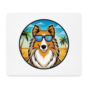 Rough Collie Chien Race Dessin Animé Lunettes De Soleil Plage - Tapis de souris (format paysage) - blanc - Devant