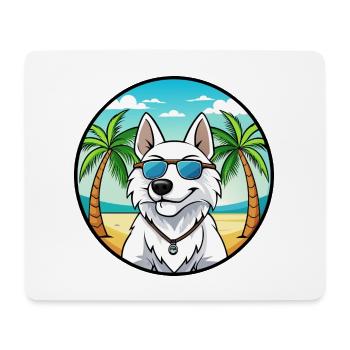White Shepherd Dog Breed Cartoon Sunglasses Beach - Mouse Pad (horizontal) - white - Front