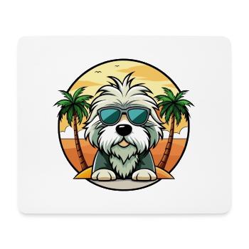 Vieux chien de berger anglais race dessin animé lunettes de soleil plage - Tapis de souris (format paysage) - blanc - Devant