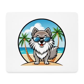Keeshond Chien Race Dessin Animé Lunettes de Soleil Plage - Tapis de souris (format paysage) - blanc - Devant
