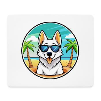 White Shepherd Dog Breed Cartoon Sunglasses Beach - Mouse Pad (horizontal) - white - Front