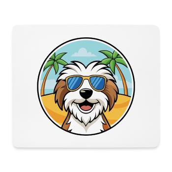 Tibet Terrier Hund Rasse Cartoon Sonnenbrille Strand - Mousepad (Querformat) - Weiß - Vorne